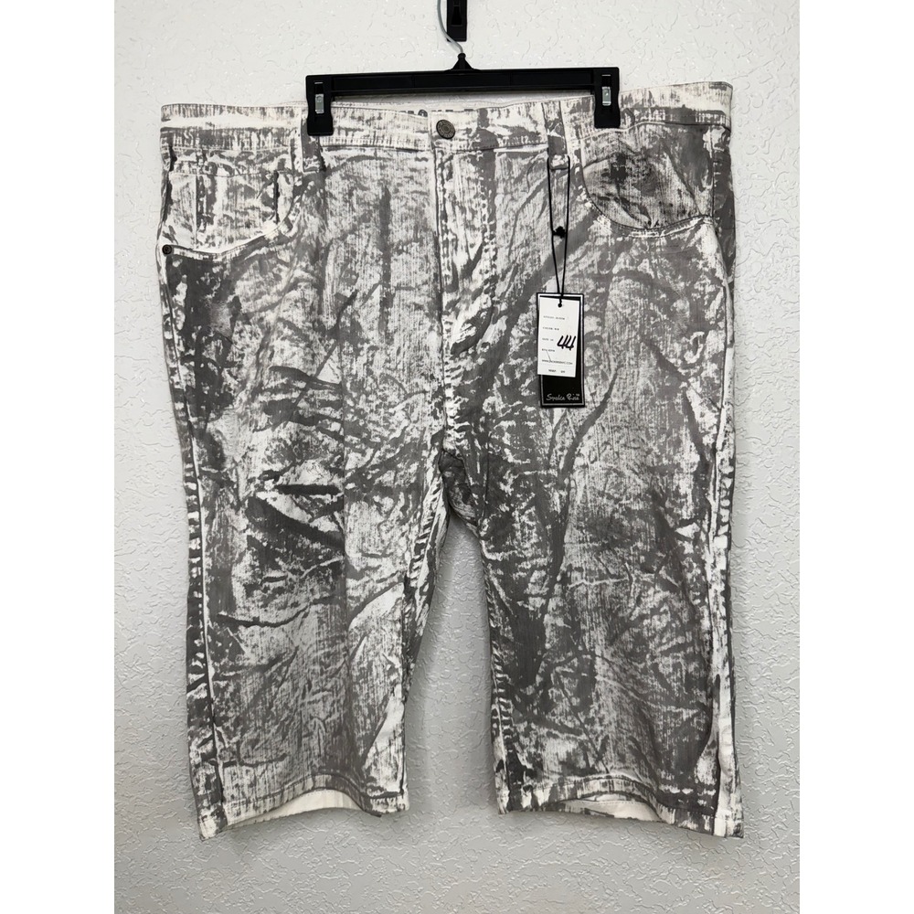 Smoke Rise Mens Size 44 White Grey Marble Print Denim Shorts JS-5330 NWT